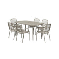"Outdoor Dining Set with Rectangular Table and Six Mesh Chairs"