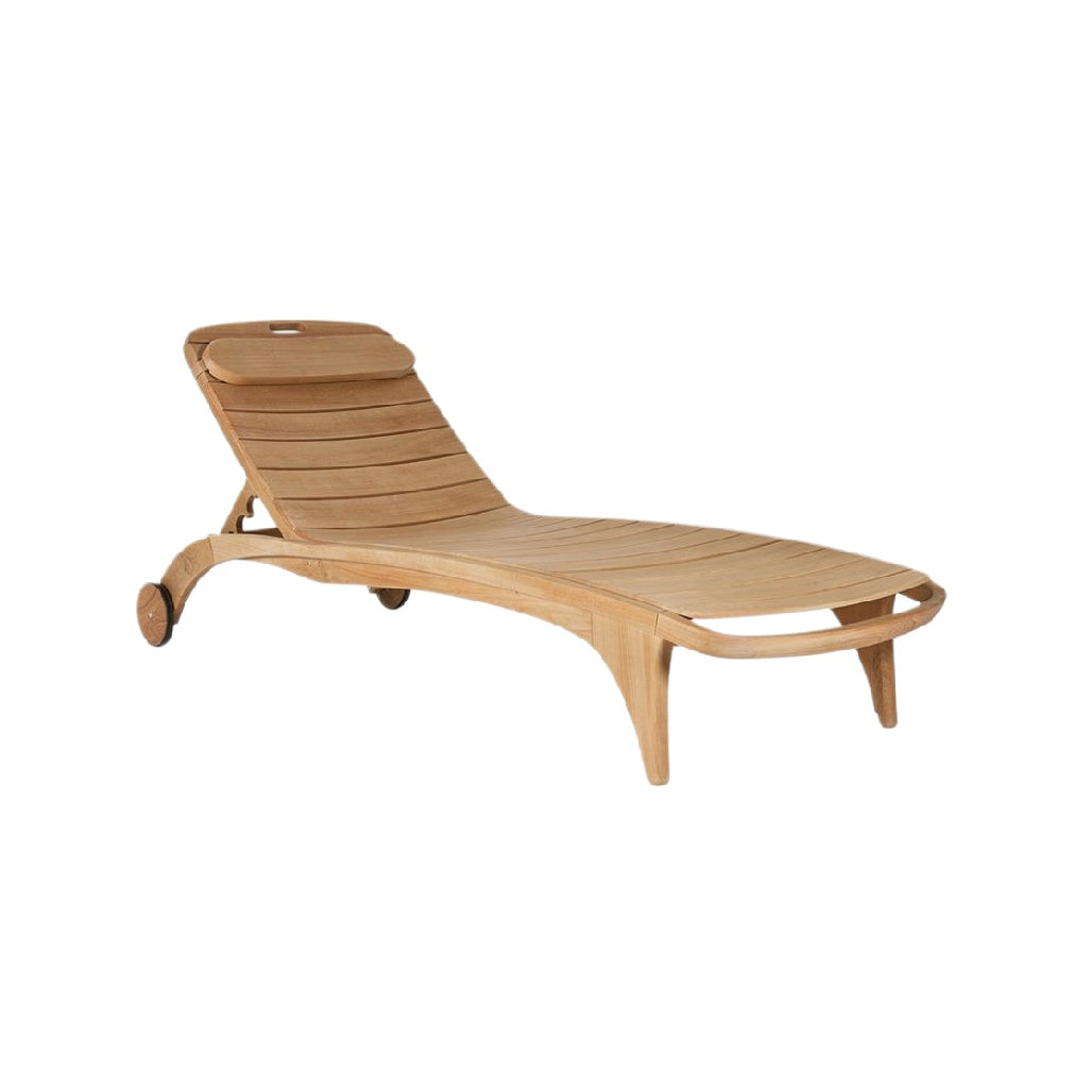 "Elegant Wooden Lounge Chair with Wheels"