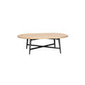 Modern Round Coffee Table with Wooden Top and Black Metal Base