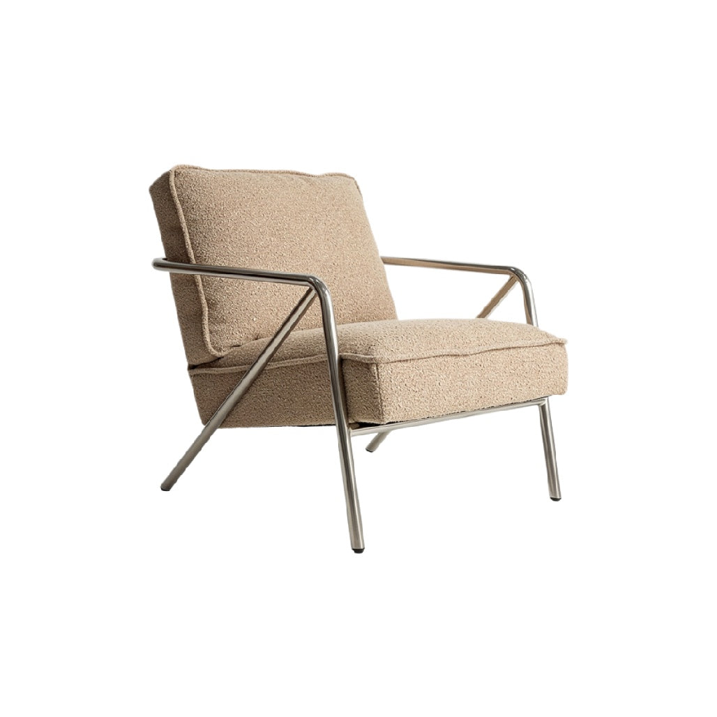 Modern Minimalist Beige Lounge Chair with Metal Frame