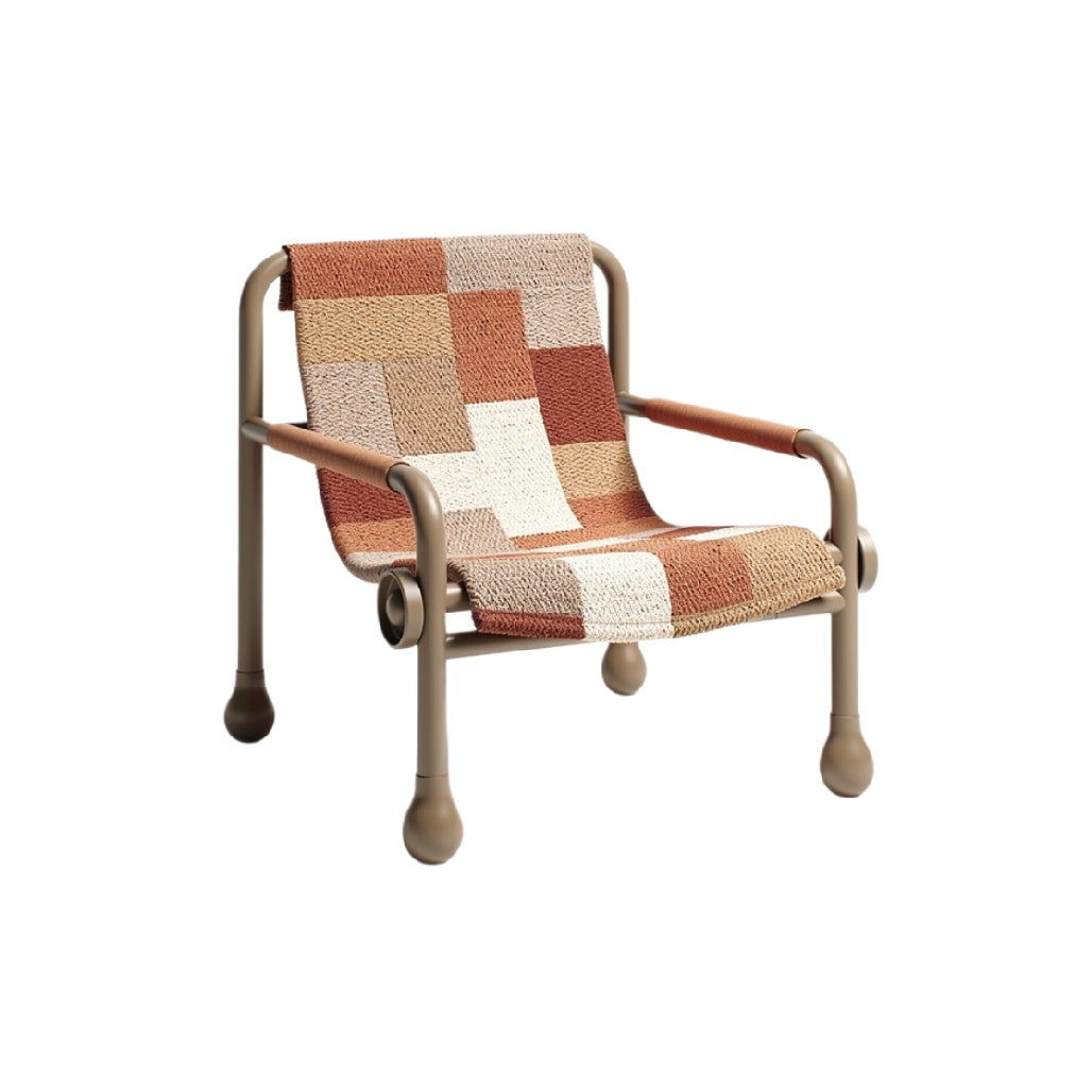 "Modern Patchwork Lounge Chair with Tubular Frame"