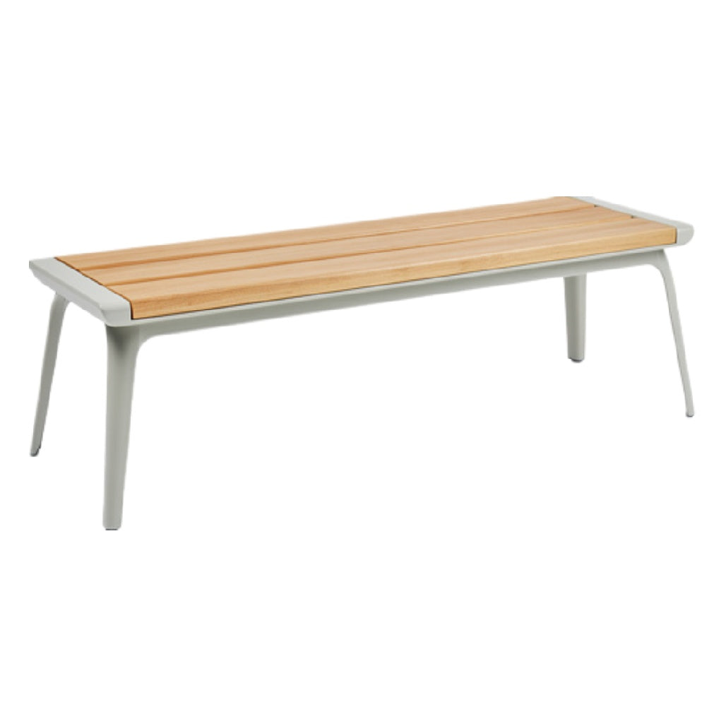 "Modern Wooden Slatted Bench with Metal Frame"