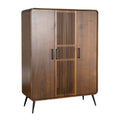 Mid-Century Modern Wooden Cabinet with Slatted Doors