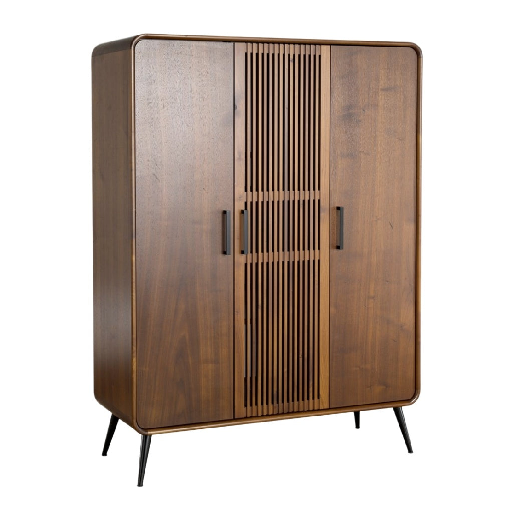 Mid-Century Modern Wooden Cabinet with Slatted Doors