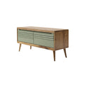 "Modern Wooden Sideboard with Green Drawers"